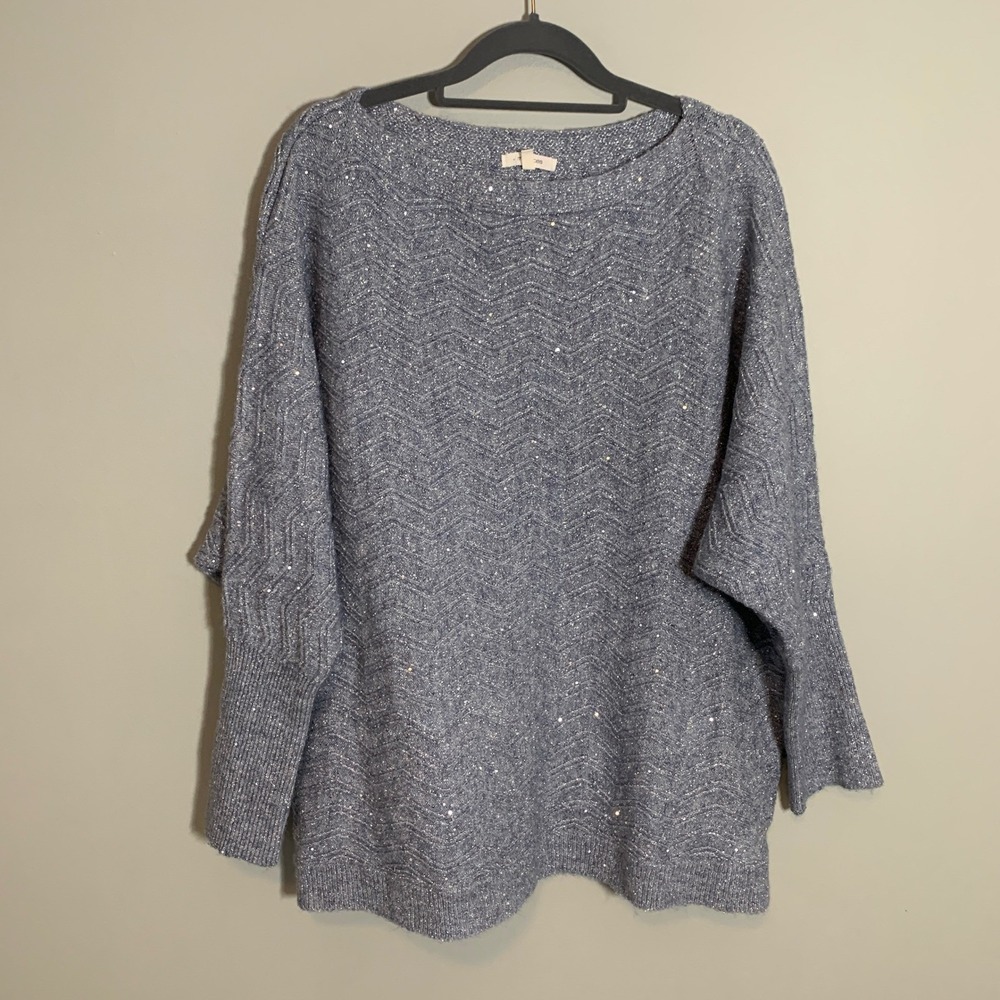 Maurices Womens Blue Sequin Chevron Knit Sweater Plus Size 3X